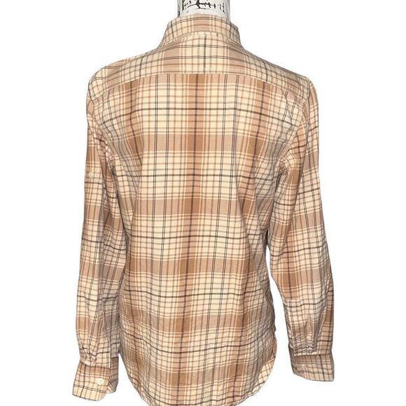 Lauren Ralph Lauren tan & brown plaid button down medium - Picture 3 of 6